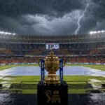 RCB vs GT Final Weather showing dark clouds and rain over Narendra Modi Stadium ahead of the IPL 2026 Final.