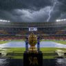 RCB vs GT Final Weather showing dark clouds and rain over Narendra Modi Stadium ahead of the IPL 2026 Final.